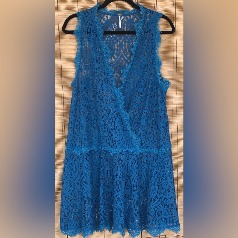 Free People Blue Lace Drop Waist Dress Sz L